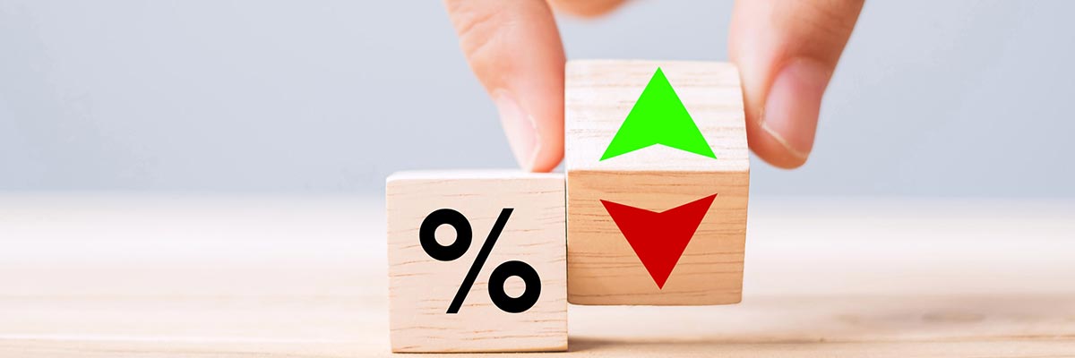 Two wooden dice, one with percentages and the other with gain and losss on different faces
