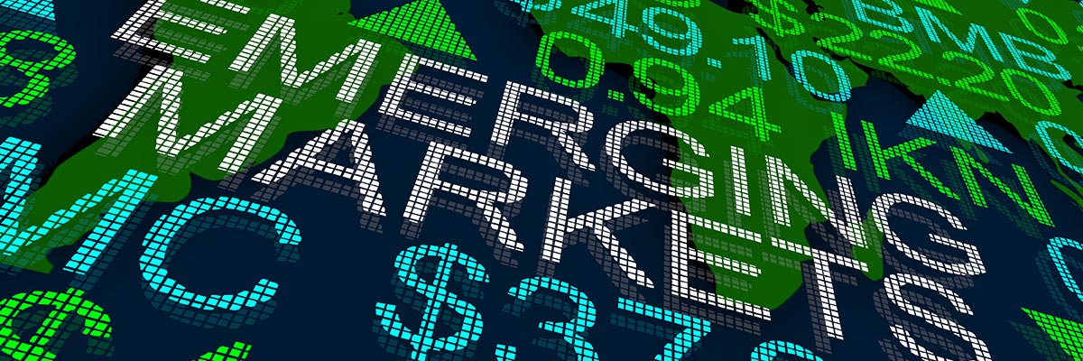 Collage of stock market tickers showing emerging markets