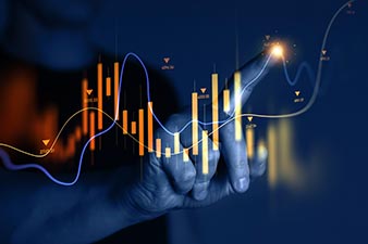 Shadowy figure of a man manipulating crypto prices