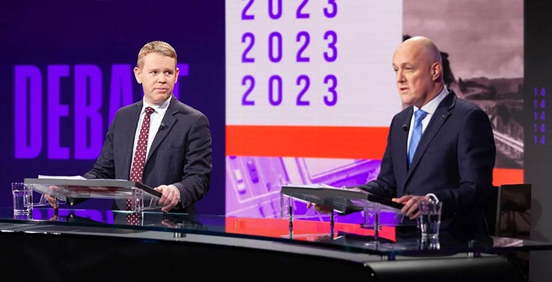 NZ election debate between Chris Hipkins and Christopher Luxon