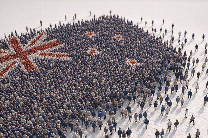 People gathering to create the New Zealand flag
